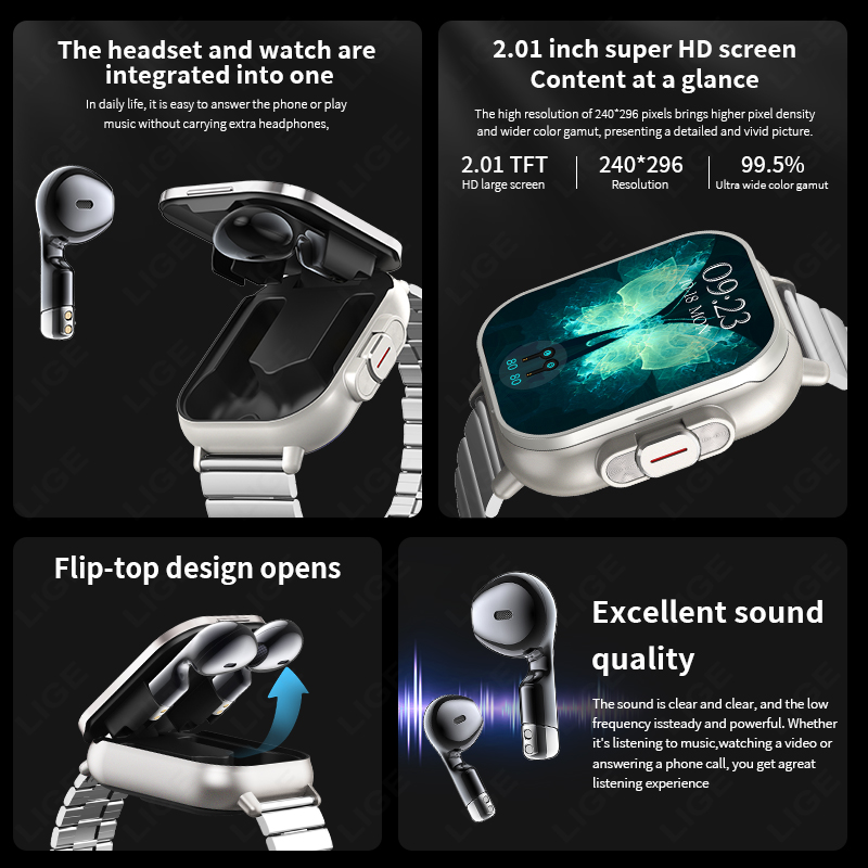 ساعة ذكية LIGE TWS 2 في 1 مع س - مراجعة Smartwatch Headset وسعره