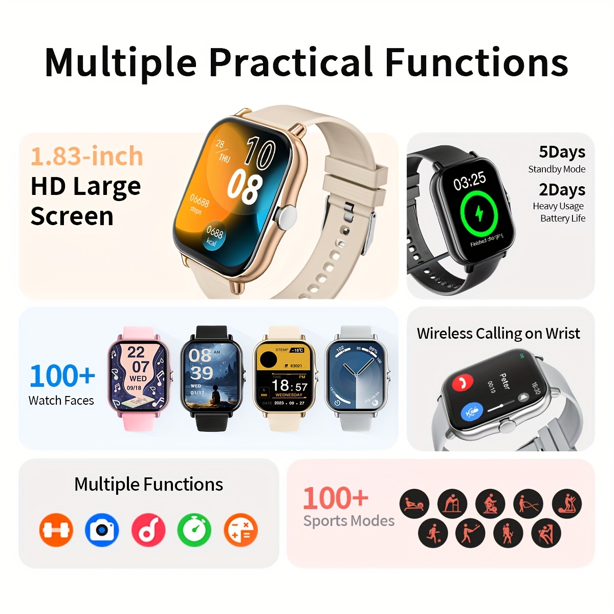 ساعة ذكية مقاس 1.83 بوصة للرجا - مراجعة Smartwatch Instagram وسعره